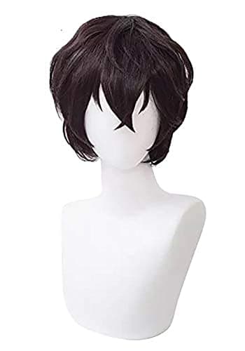 PWEINCY Short Curly Dark Brown Adult Wig Men Halloween Adult Party Anime Wigs