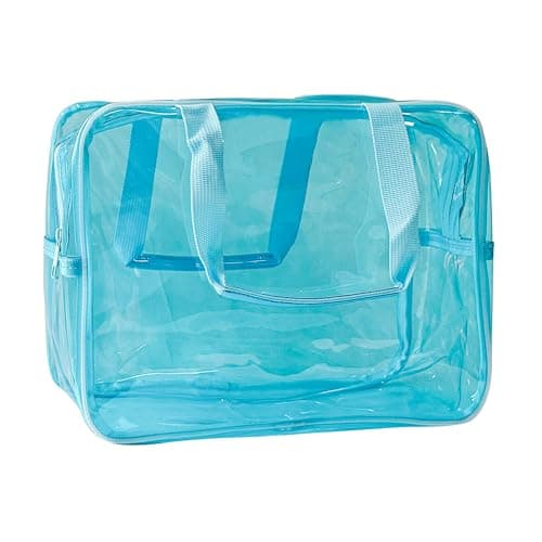 TotePrint PVC Sky Blue Pure Color Transparent Gift Pouch Wash Travel Makeup Cosmetic Bag with Handle for Travel Bathroom Toiletry Organizer Sky Blue