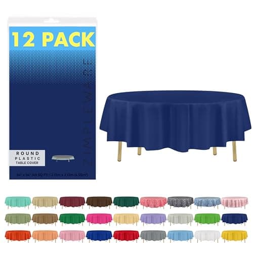 ZIMPLEWARE Premium Navy Blue Plastic Table Cloth Disposable 12 Pack Round Tablecloth 84in Party Table Cloths Disposable Perfect Table Cloth Round Cover for Any Table Up to 6 Feet