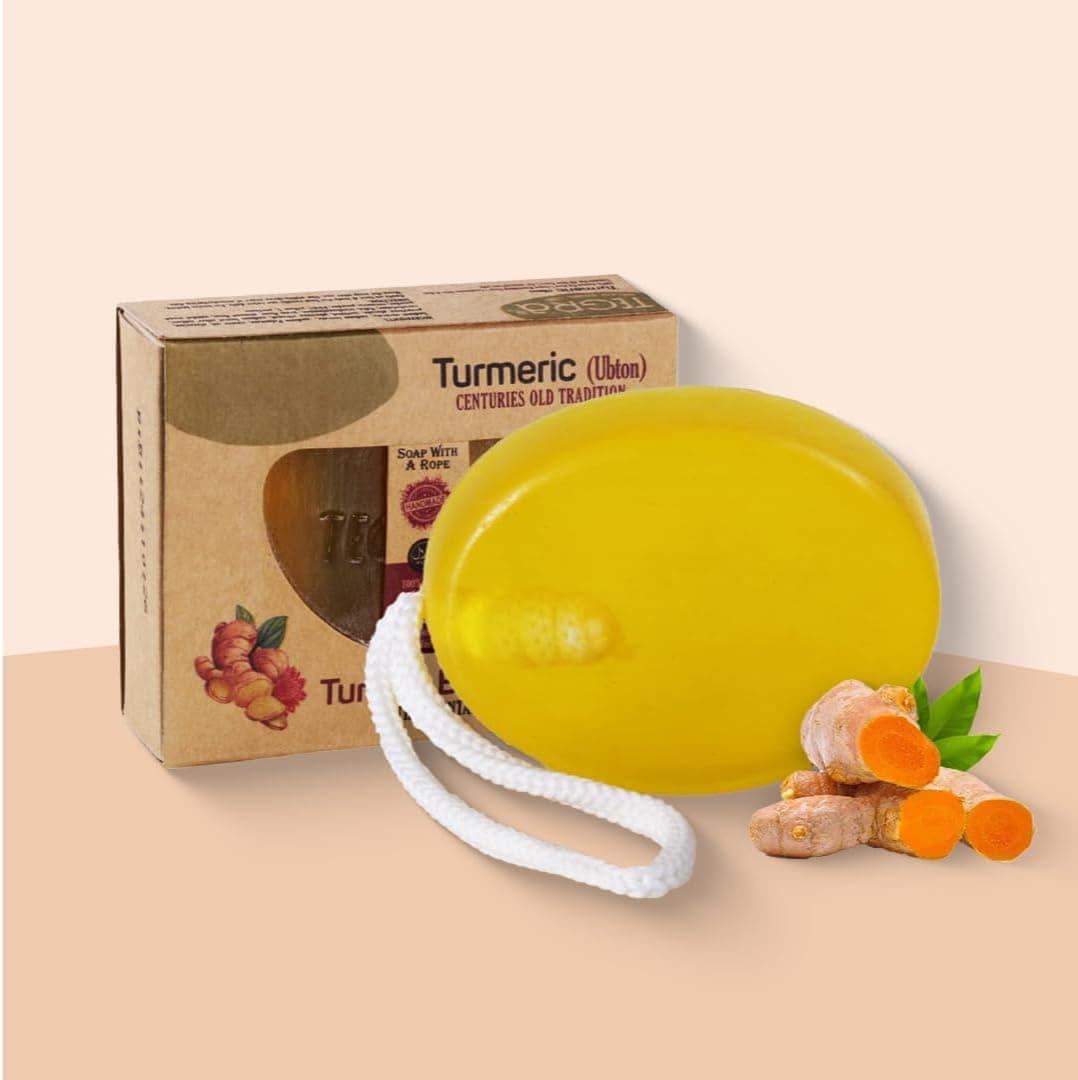 Natural Turmeric Soap On A Rope Bar for Face Body Effective Cleansing Moisture Retention And A LongLasting Aroma