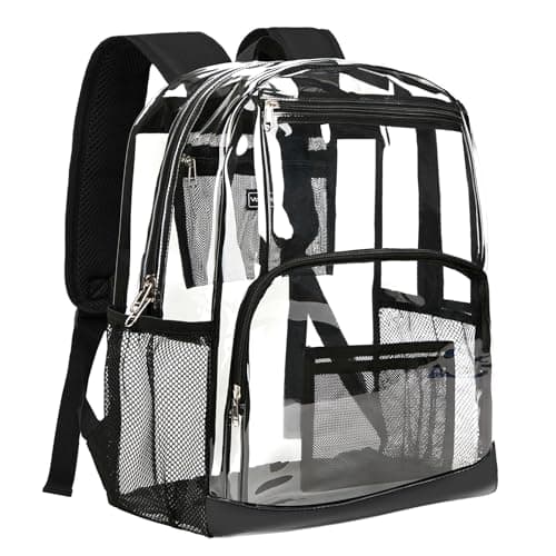Vorspack Clear Backpack Heavy Duty - Extra Large Clear Bookbag Transparent Backpacks for Adults See Through Backpack for College Work Travel - Black