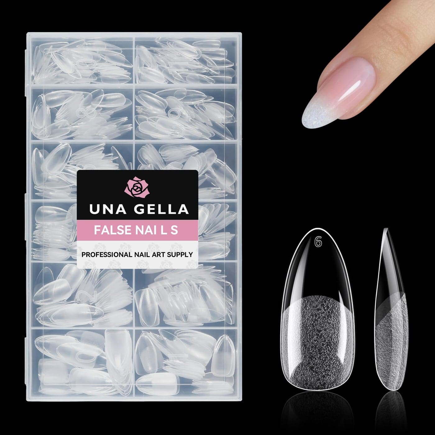 UNA GELLA 504Pcs Medium Pointed Almond Nail Tips Preshape Almond Gel Nail Tips Half Matte Full Cover Acrylic Clear Press on Fake Nails Tips for Nail Extension Nail Art DIY Salon 12 Sizes