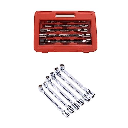 FLZOSPER 6-Piece Metric 8-19mm Double Flexible Socket Wrench Set, 12 Point with Storage Box