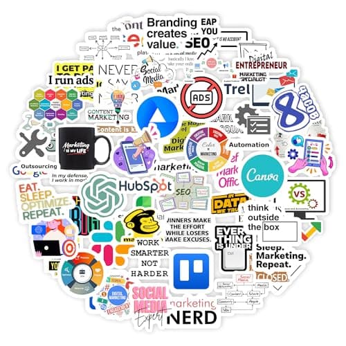 Trueflair Pack of 64 Digital Marketing Vinyl Stickers, Random Designs, for Laptop, Journal, Bike Helmet, Diary, Guitar, Mobile, Waterproof, Self-Adhesive (Digital Marketing)
