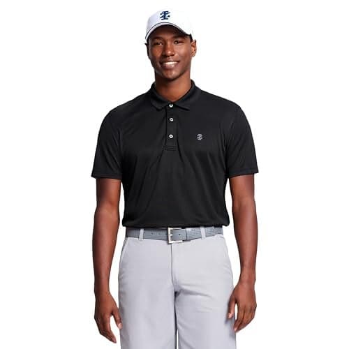 IZOD Men's Classic Performance Golf Grid Polo, Black, M