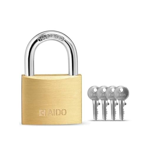 AIDO by dormakaba Group 60mm Solid Brass Padlock | Lock for Main Doors, Home, Luggage, Cabinets, Lockers, Toolboxes | 4 Brass Keys | Double Bolt | Hardened Shackle | Water Resistant | 2 Yr Warranty