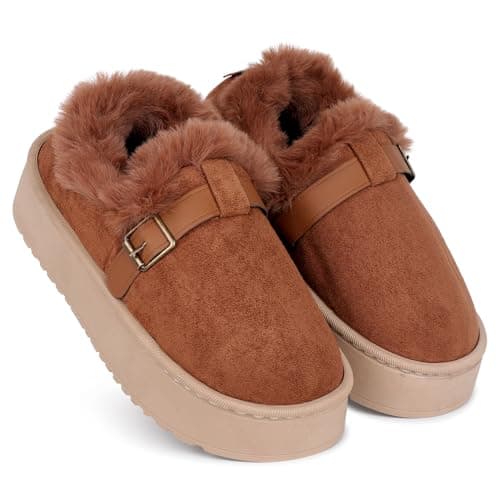 CASSIEY Comfortable Indoor/Outdoor Winter Snow Boot |Womens Slip on Winter Fur Shoes- Brown