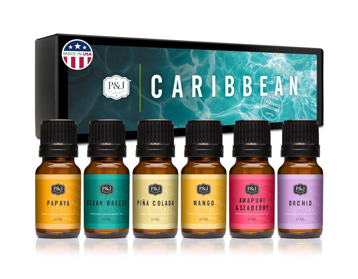 PJ Trading Fragrance Oil Caribbean Set Pina Colada Awapuhi Seaberry Papaya Mango Ocean Breeze Orchid Candle Scents for Candle Making Freshie Scent Soap Making Supplies Diffuser Oil Scents