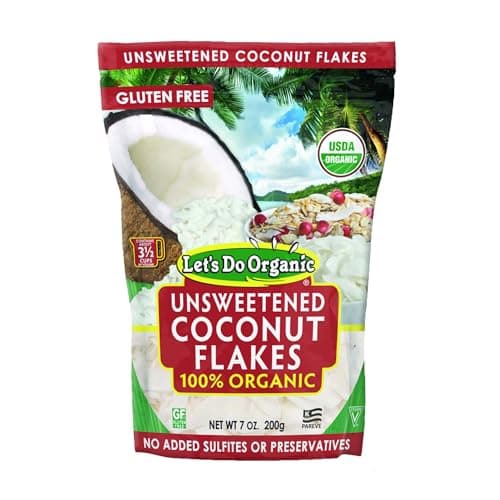 Let's Do Organic Unsweetened Coconut Flakes - Coconut Flakes Unsweetened Organic, Organic Coconut Flakes, Organic Flake Coconut - 7 Ounce (Pack of 12)