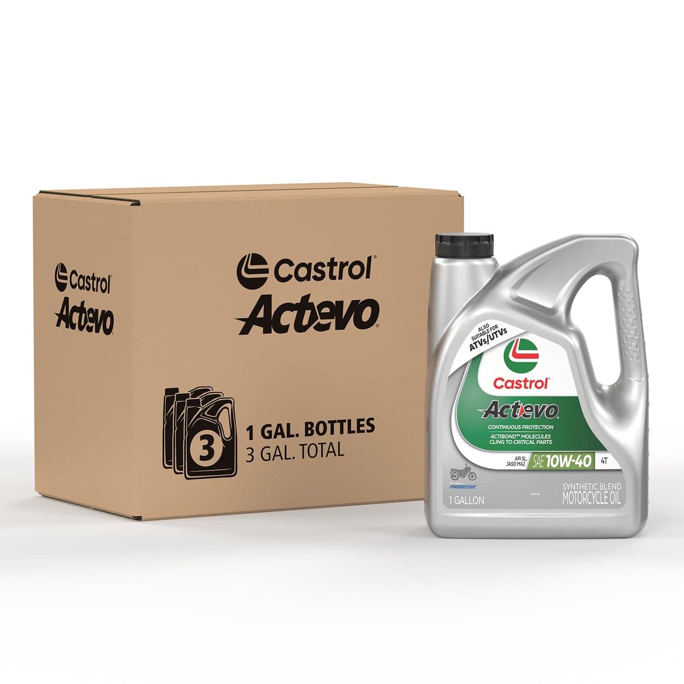 Castrol Actevo 10W40 4T Synthetic Blend Motorcycle Oil 1 Gallon Pack of 3