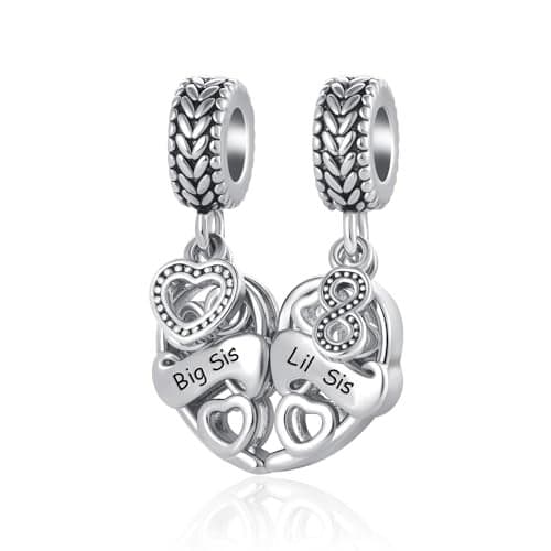 QeenseKc Big Sister Little Sister Matching Heart Charm for Pandora Bracelet Necklace Infinity Bead Set 2 Christmas Gift