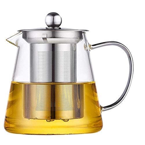 ZROY ENTERPRISE Borosilicate Square Glass Tea Pot with Heat Resistant Stainless Steel Infuser Perfect for Tea and Coffee Maker, Clear Glass Kettle (950 ML, Tea Pot)