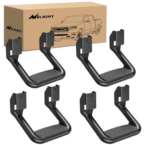Nilight Universal Side Step Slip-Proof Aluminum Side Hoop Steps Nerf Bars Assembly Black 4 Pcs for Chevy (Chevrolet) Ford Toyota GMC Dodge RAM (Drilling Required)