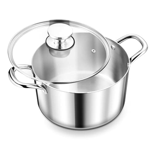 Herogo 6 Quart Stock Pot, 18/10 Stainless Steel Pasta Stockpot with Lid, 6 QT Cooking Pot with Handles, Tri-Ply Stockpot for Induction Gas Electric Stove, Dishwasher Safe