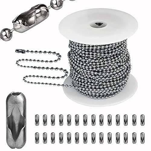 Stainless Steel Ball Chain, 55ft Bead Chain with 100 Pcs Matching Connectors Clasps for Necklace Hanging, Dog Tag, DIY Crafts, 2.0mm Diameter