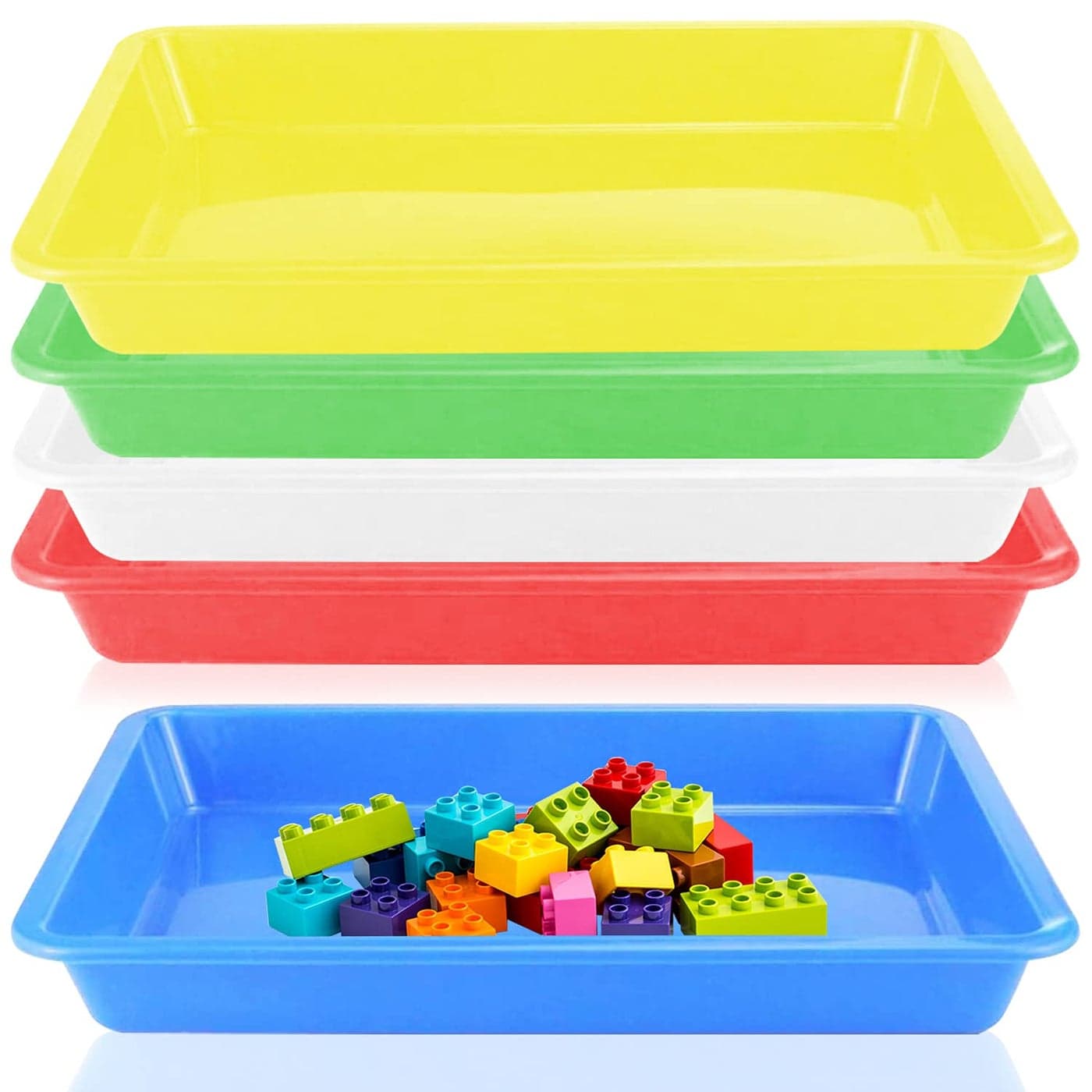 Plastic Art Trays 5Piece Stackable Activity Crafts Organizer Serving Jewelry Tray for DIY Projects Painting Beads Organizing Supply 5 Color 134 x 98 x 1 inch