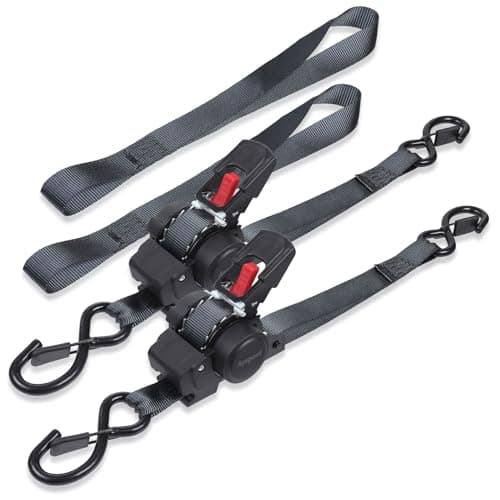 Ayaport Retractable Ratchet Straps 1in X 12ft(2PK)-1500lb Break Strength, Heavy Duty Ratchet Straps Self Retractable Tie Downs with Soft Loops for Motorcycle, Dirt Bike, Cargo, Truck Accessories