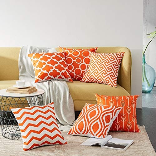 AEROHAVEN Satin Abstract Designer Decorative Throw Pillow/Cushion Covers - (Orange, 16 x 16 Inch, Set of 6)