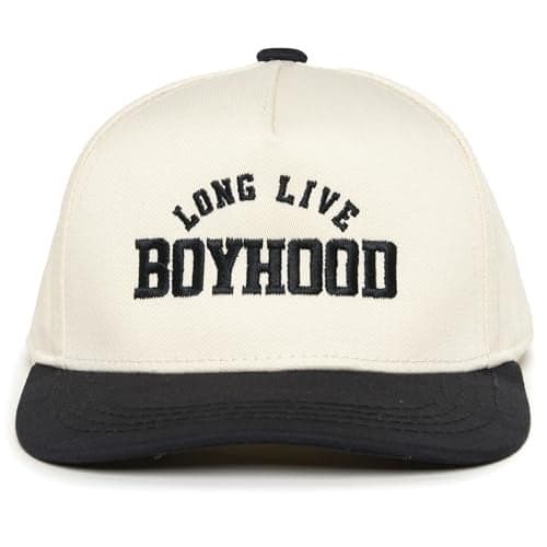 Funky Junque Kids Trucker Hat Baseball Cap - Two Tone Vintage Baby Baseball Cap, Infant Baseball Hat, Toddler Snapback Hat - Long Live Boyhood - Black/Beige (Small - 12-24 Months)