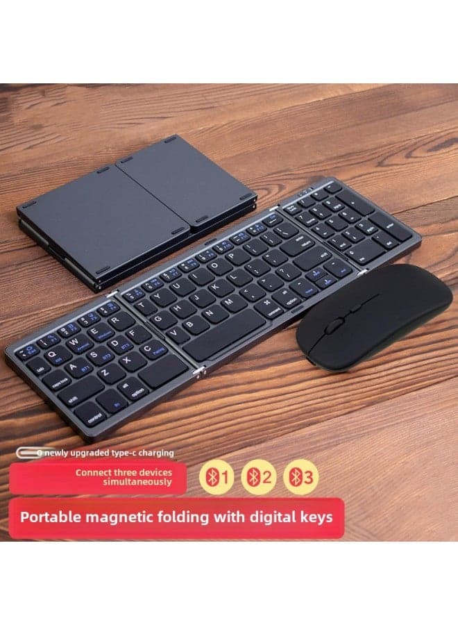 B089 Three-model Folding Bluetooth Keyboard Tablet Mobile Phone Portable Mini Keyboard Mouse Suit Charging Folding Keyboard-Color:B089 【gray And Black】 + Mouse + Bag And Pad