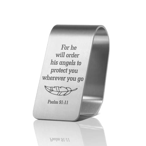 PUVOXHO for He Will Order His Angels to Protect You Wherever You Go Engraved Stainless Steel Car Visor Clip, Psalm 91:11 Sign, Funny Religious Gifts for Women Men Family Friend, New Driver Gifts