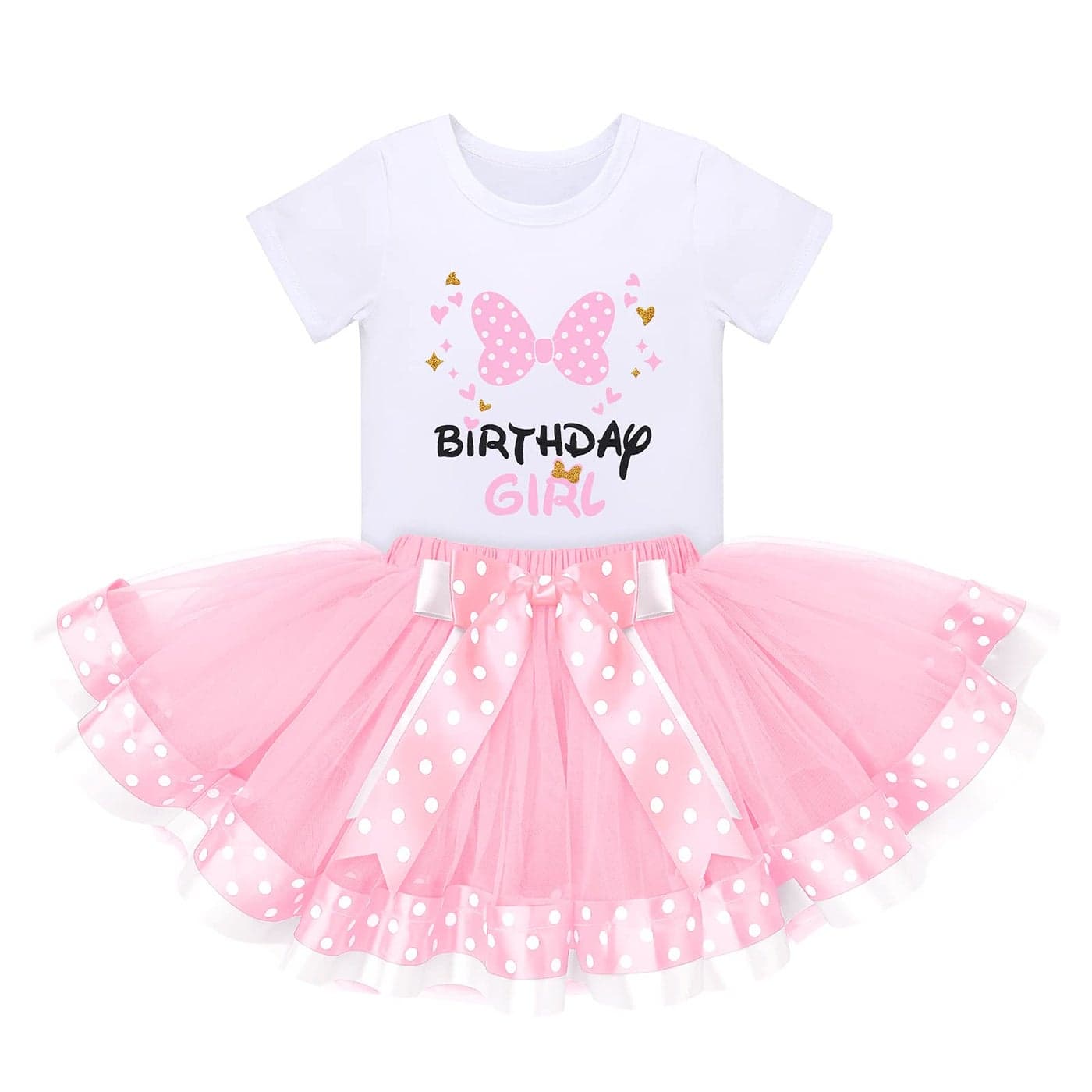 3rd 4th 5th Birthday Girl Outfit Baby Toddler Princess Birthday Shirt Top Polka Dot Tutu Skirt Mouse Ears Headband 3PCS Clothes Set for Cake Smash Photo Dress Costume Pink Birthday Girl 3 Years