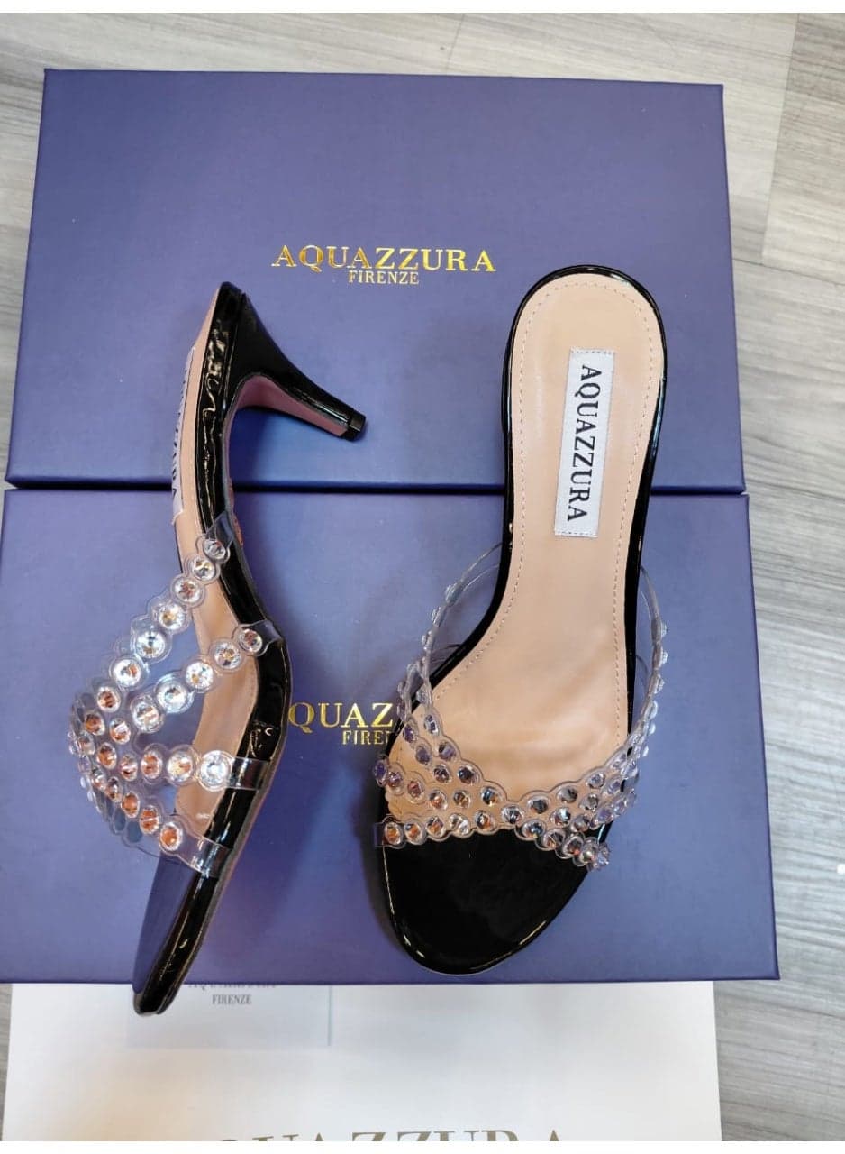 Aquazzura Women's High Heel Sandals with Clear Embellished Straps — 38