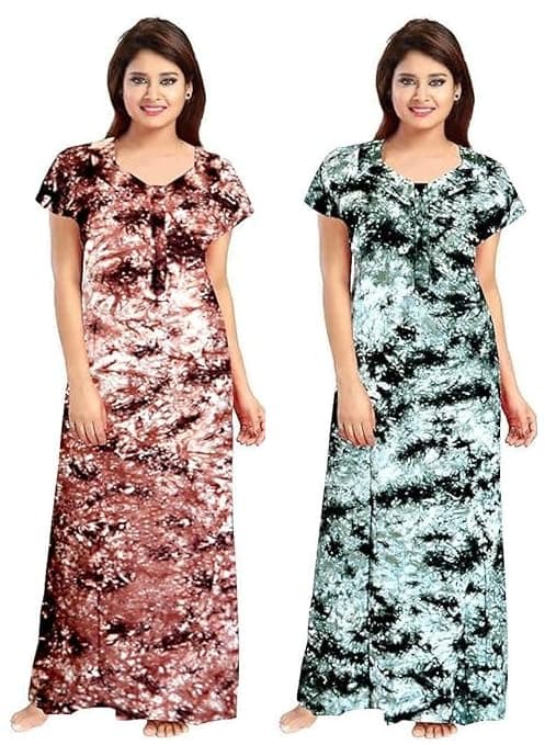 YUKATA Nighty for Women Cotton Printed Maxi Gown Ankle Length Nighty Night Dress Gown for Women Maxi - Free Size (Free Size, Brown&Green)