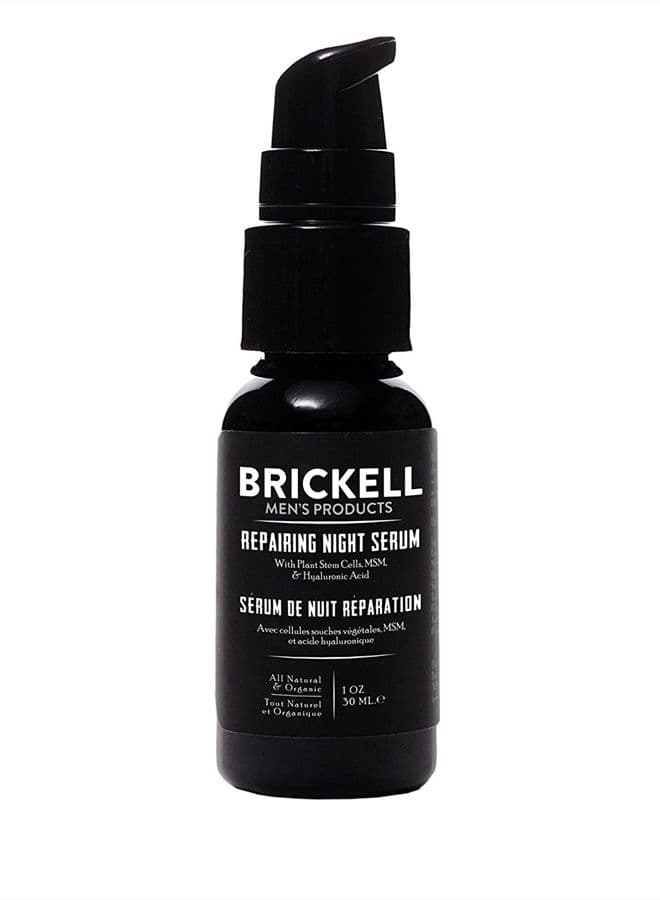 Brickell Men's Anti Aging Repairing Night Face Serum for Men, Natural and Organic Vitamin C Serum For Face to Repair Damaged Skin Cells, Diminish Wrinkles and Reduces Redness, 1 Ounce, Scented