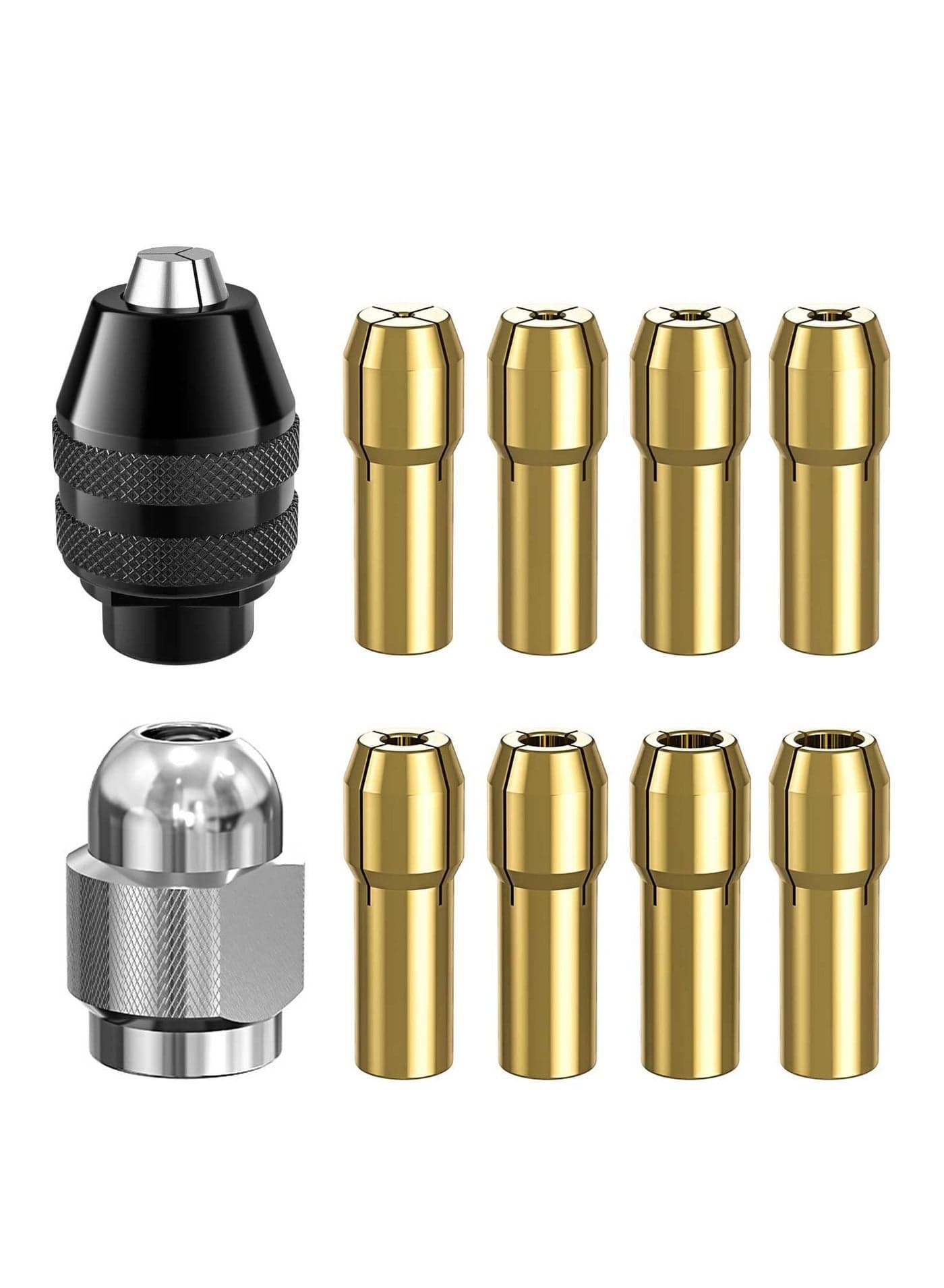 Drill Chuck Collet Set for Dremel, 1/32" to 1/8" Replacement 4486 Drill Keyless Bit Chuck Shank Rotary Tool Quick Change Adapter with Replacement 4485 Brass Quick Change Rotary Drill Nut Tool Set