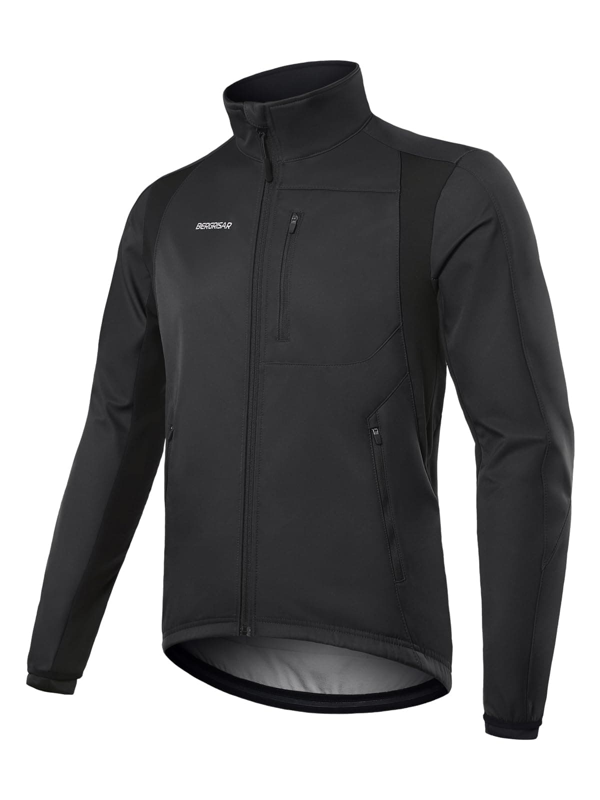 BERGRISAR Winter Cycling Jacket for Men with 6 Pockets Windproof Thermal Softshell Bike Jacket Running Windbreaker Black X-Large