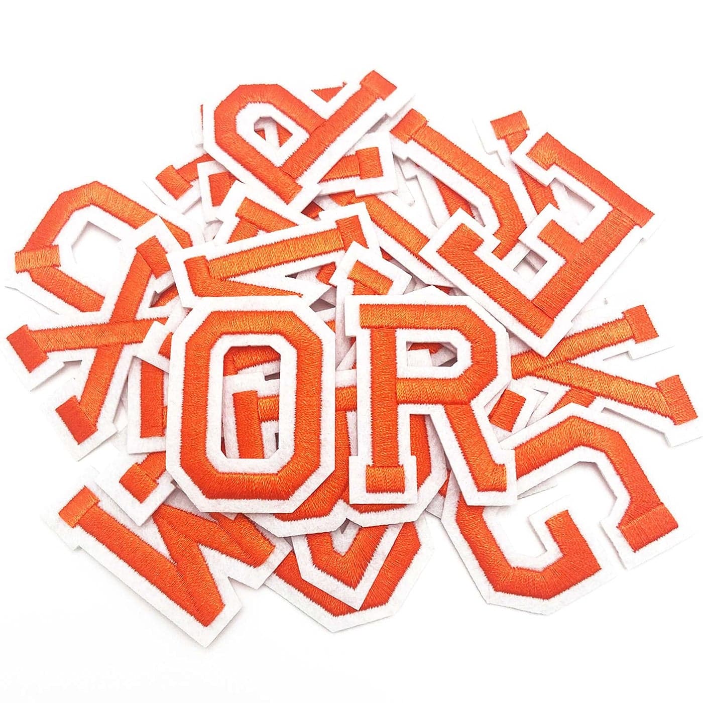 Jongdari Iron on Letters 52 Pcs Alphabet Patches with Ironed Adhesive Decorate Repair Patches for Shirts Jackets Hats Jeans Shoes BagsOrange