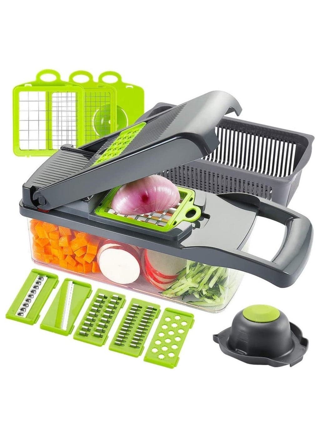 Vegetable Chopper Slicer Dicer - 12-in-1 Fruits Cutter Mandoline Slicer Food Chopper/Cutter with 7 Stainless Steel Blades, Adjustable Slicer & Dicer with Storage Container