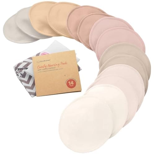 Organic Nursing Pads 14 Washable Breast Pads for Breastfeeding Wash Bag Viscose Derived from Bamboo Reusable Nipple Covers for Breastfeeding Essentials Soft Absorbent Neutrals M 46