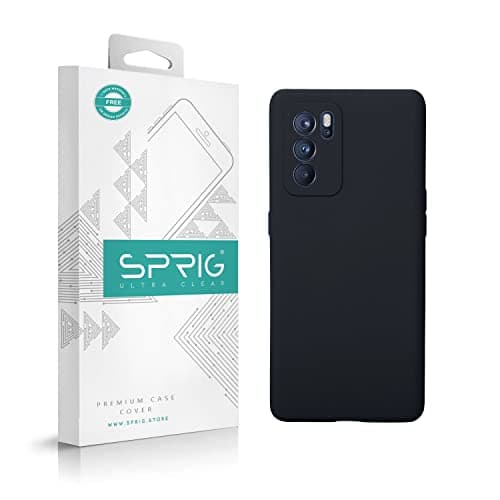 SPRIG Compatible with Oppo Reno 6 Pro 5G Liquid Silicone Cover Premium Back Cover Drop Tested Shock Proof Mobile Case for Men, Women, Boys and Girls with Camera Protection (Black)