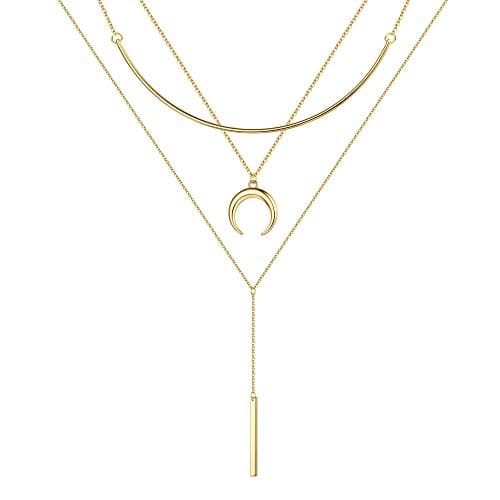 Turandoss Layered Crescent Necklaces for Women - 14K Gold Plated Crescent Layered Choker Necklace for Women Gold Layering Necklace