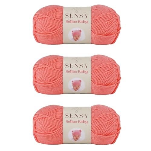 3 Skeins of Sensy Softee Baby Yarn, 3.5 oz, 275 Yards, Gauge 3 Light (Salmon)