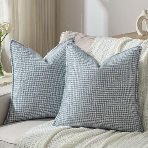 FUTEI Pack of 2 Houndstooth Throw Pillow Covers 26x26 Inch Soft Chenille Gingham Textured Farmhouse Decorative Euro Pillow Shams Modern Home Decor for Couch Bedroom Living Room, Grayish Blue