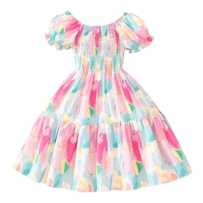 GORLYA Girls Muslin Frock | Pastel Striped Sleeveless A-Line Dress with Bow | Knee-Length Lightweight Party Outfit for Kids | Birthday, Festive & Summer Occasions