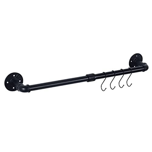 HouseAid 24 Inch Industrial Pipe Towel Bar Farmhouse Iron Hand Towel Holder Vintage Style Towel Rod for Bathroom Wall Mounted Matte Black Hook Included
