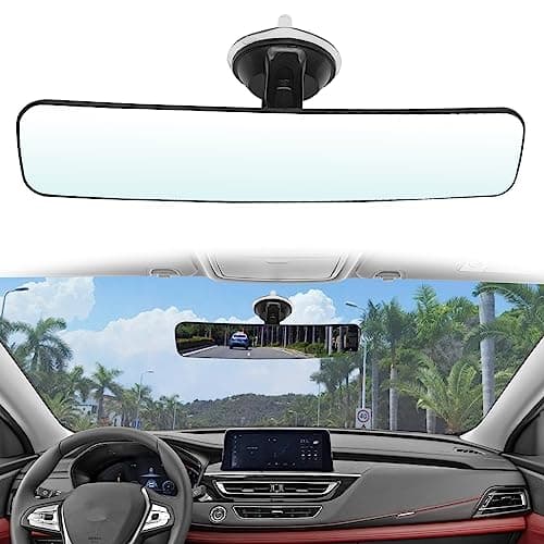 Anti Glare Reduce Blind Spots Convex Wide Angle Hd Auto Inside Rearview Mirror 360 Degrees Adjustable Car Rear View Mirror with Suction Cup Compatible With Boats Vans Trucks SUV