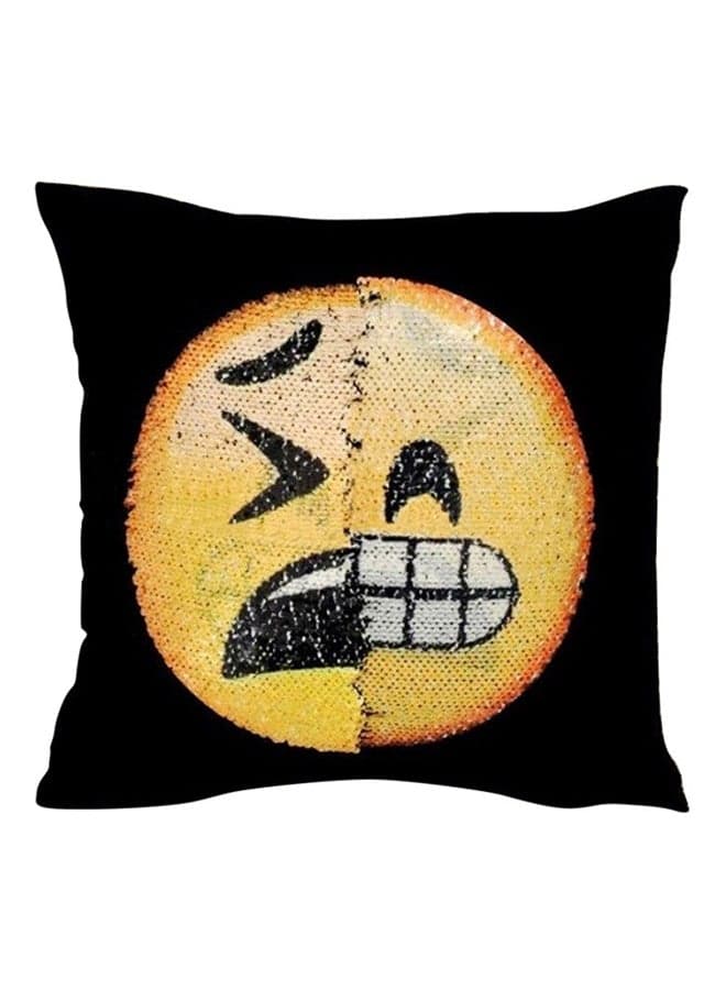 Reversible Yellow and Black Emoticon Face Pattern Pillow Cover 40 by 40 Centimeters