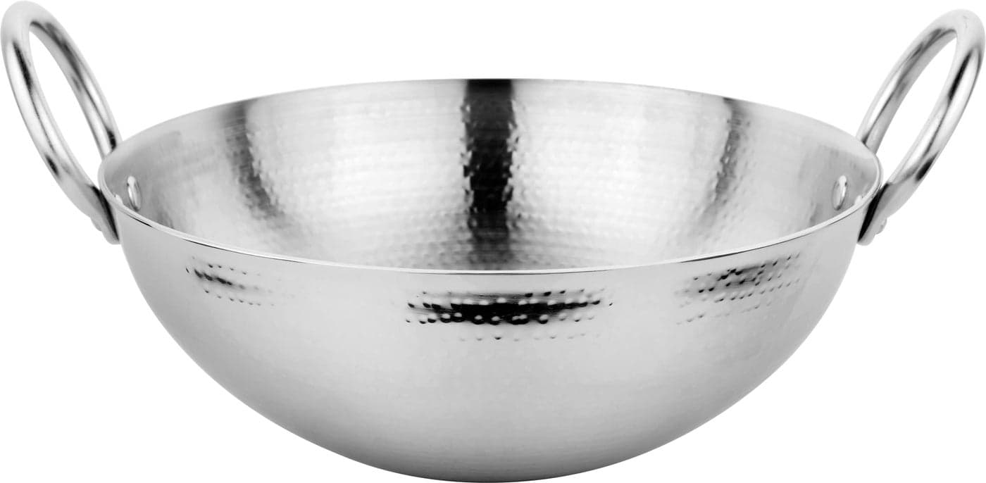 Prabha Stainless Steel Hammered Finish, Heavy Gauge Kadhai, Kitchen Wok with 3.4L Capacity & 280mm Size, Compatible with Gas Stove