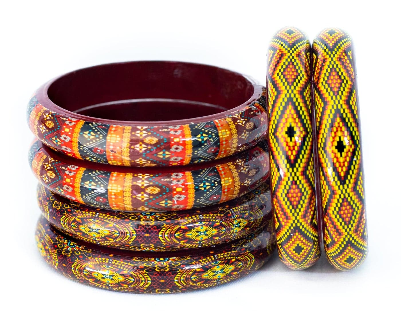 Swara Creations Handmade Multicolor Wooden Bangle set for Women and Girls(6 pcs) Style 5