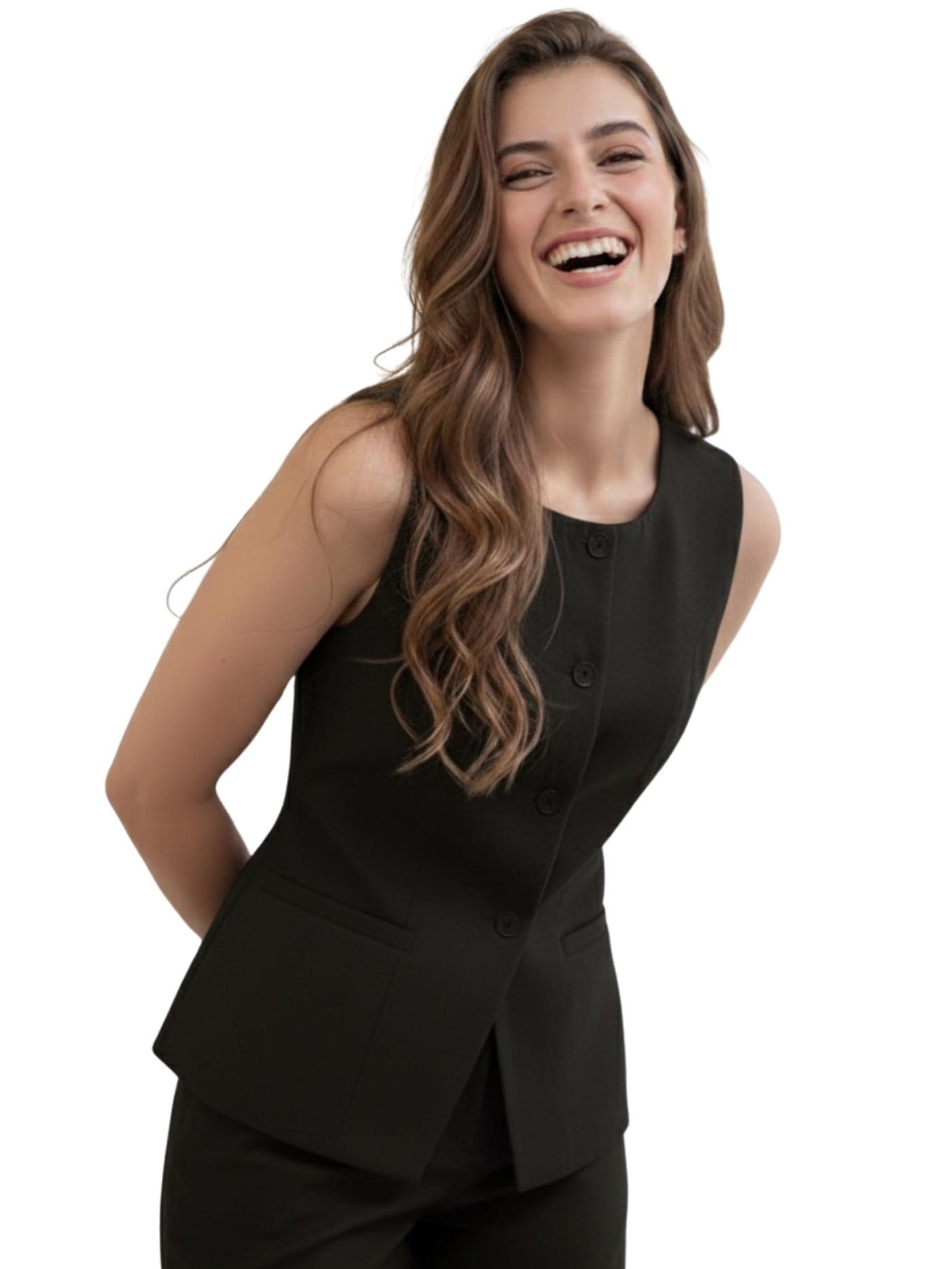 ROCKSY Women’s Stretch Waistcoat – Sleeveless Lightweight Round Neck Vest with Pockets | Ideal for Formal, Office, Casual, Party, Color Black, Size XL