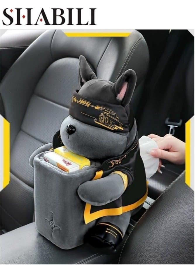 Cute Plush Dog Shape Car Tissue Box Holder,Multifunctional Vehicle Trash Can, Soft cartoon tissue Storage Box Fashion Napkin Dispenser Container for Desk Home Car Office 1 Pack