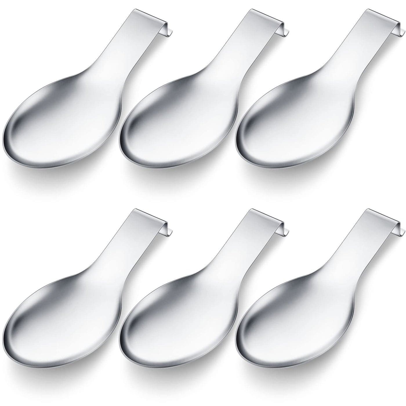 Nuanchu 6 Pcs Stainless Steel Spoon Rest Spatula Ladle Holder Spoon Rest for Stove Top Heavy Duty Spatula Holder for Countertop Dishwasher Safe Utensil Rest for Kitchen 38 x 96 Silver