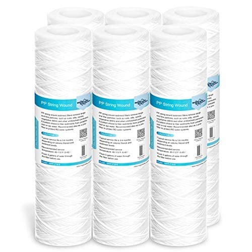 Membrane Solutions 10 Micron 10"x2.5" String Wound Whole House Water Filter Replacement Cartridge Universal Sediment Filters for Well Water - 6 Pack