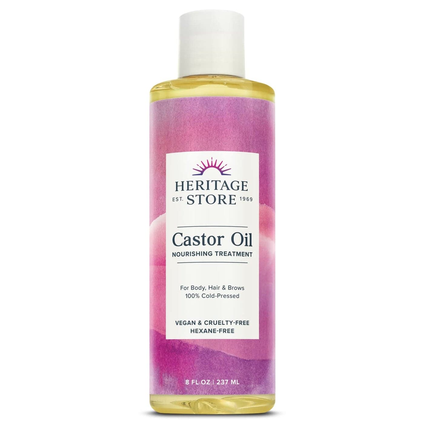 HERITAGE STORE Castor Oil Nourishing Hair Treatment Deep Hydration for Healthy Hair Care Skin Care Eyelashes and Brows Castor Oil Packs Cold Pressed Hexane Free Vegan 60Day Guarantee 8oz