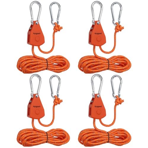 Ayaport Adjustable Rope Hanger Grow Light Hanger, 8Ft 1/8" Heavy Duty Plant Pulley Rope Tightener Ratchet Tie Down for Kayak, Tarp, Tent Tie Downs, Hanging Plants, Filters, Fans